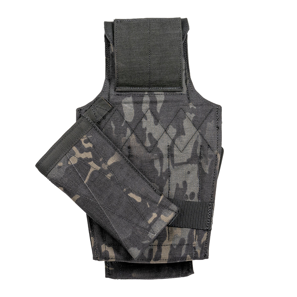 Badger Carpenter Tool bag, black camo, back view with hammer sleeve