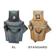 Badger Framer Tool bag, gunmetal and sawdust size comparison