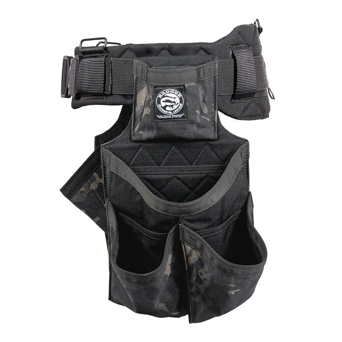 Badger Side-by-side Carpenter Belt, Black camo, empty fastener side view