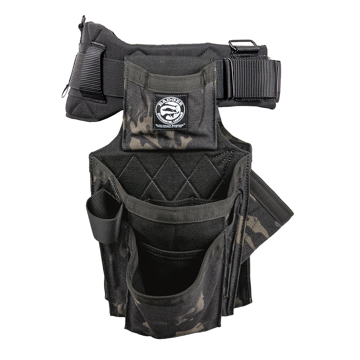 Badger Side-by-side Carpenter Belt, black camo, empty tool side view