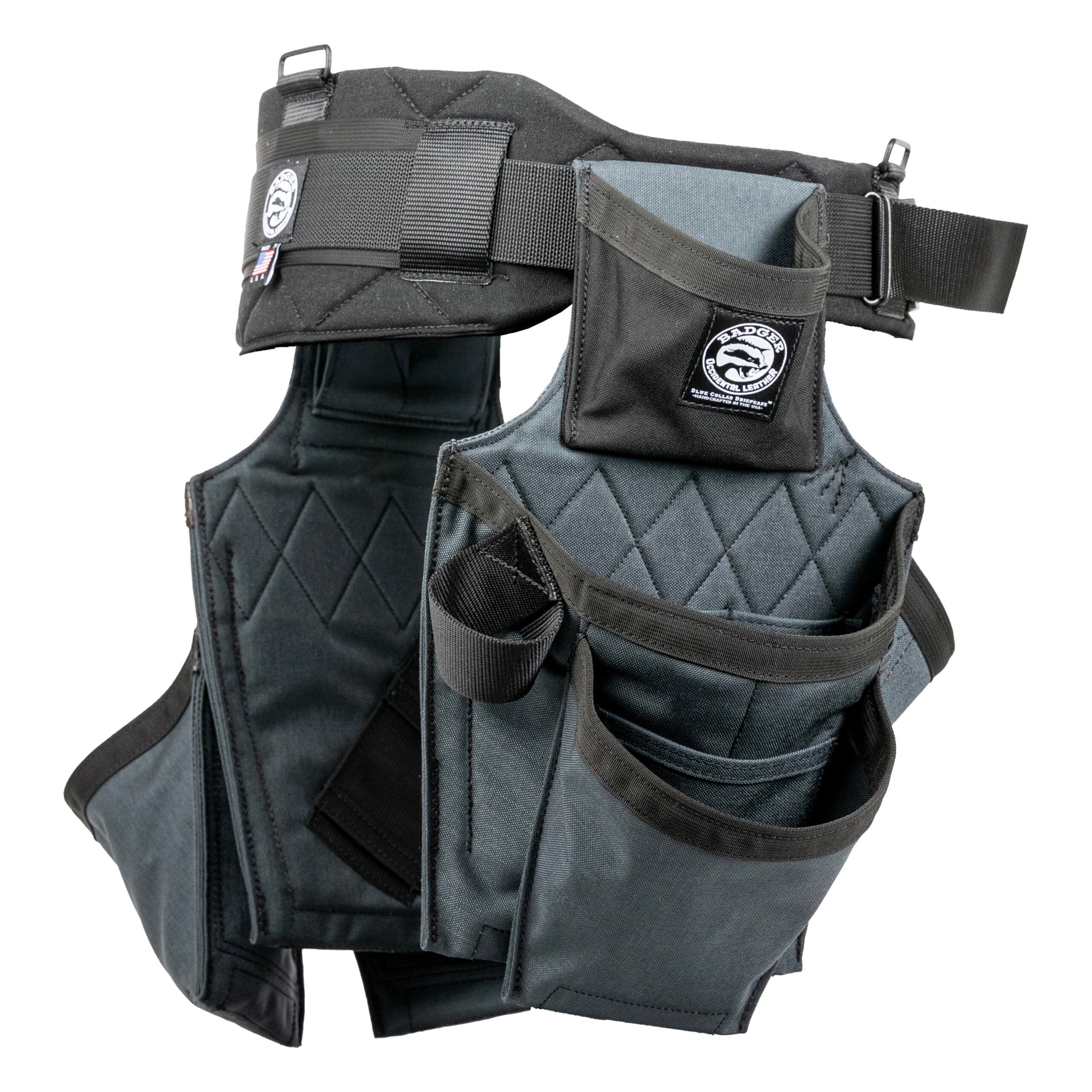 Badger Side-by-side Framer Belt, gunmetal, empty tool angled view