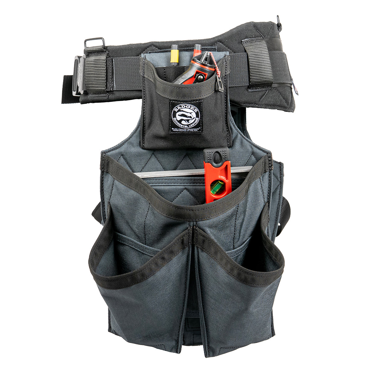 Badger Side-by-side Framer Belt, gunmetal, filled fastener side view