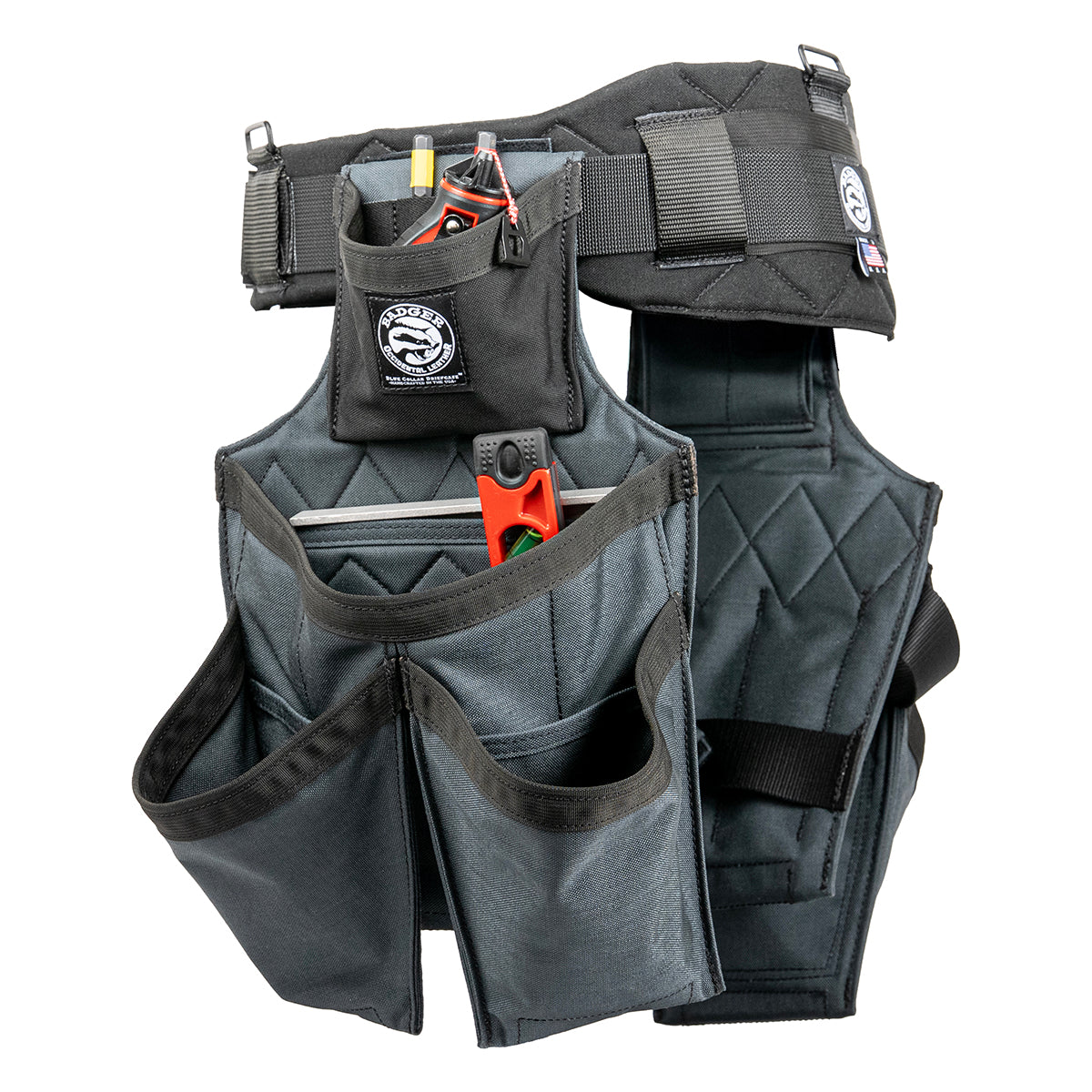 Badger Side-by-side Framer Belt, gunmetal, filled fastener angled view