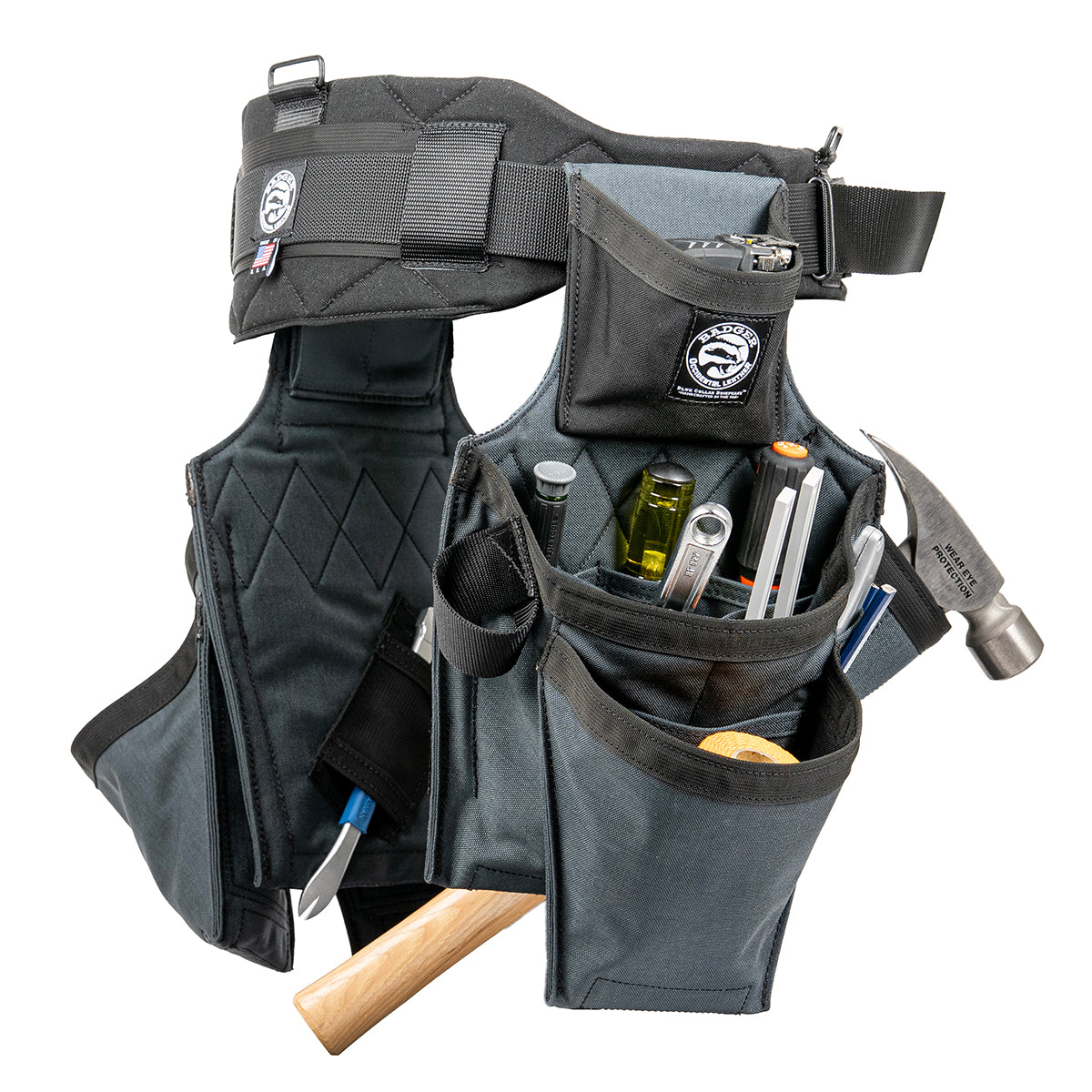Badger Side-by-side Framer Belt, gunmetal, filled tool angled view