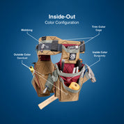 Tool belt with labeled color configuration on a blue background
